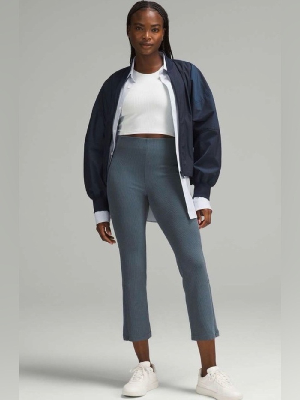 Lululemon Ribbed Softstreme Zip-Leg High-Rise Cropped Pant 25" Size 4 Iron Blue